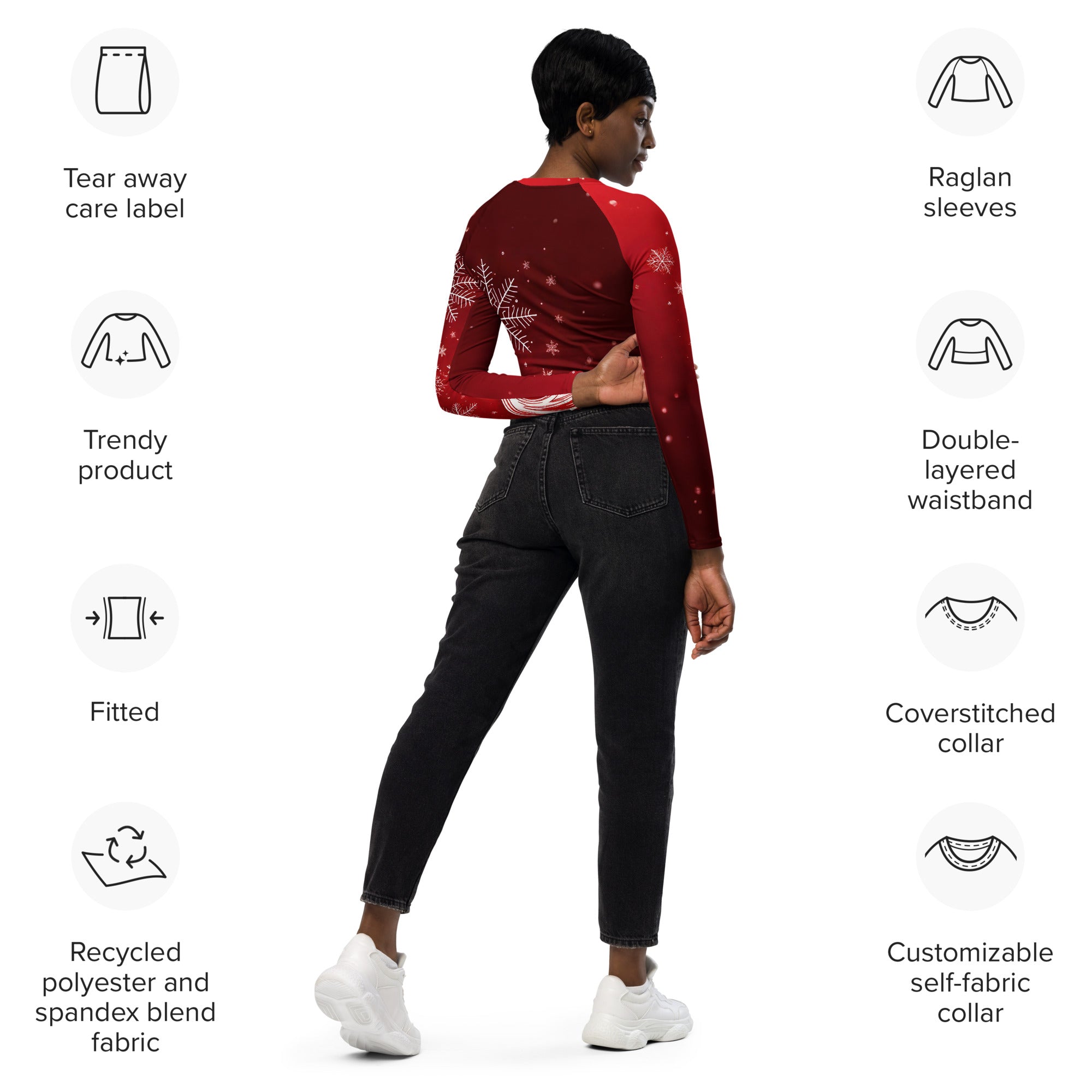 Red & White Christmas Wear Cropped Top. Holiday Colors Cropped Sweater like Partywear or Streetwear. WickedYo.